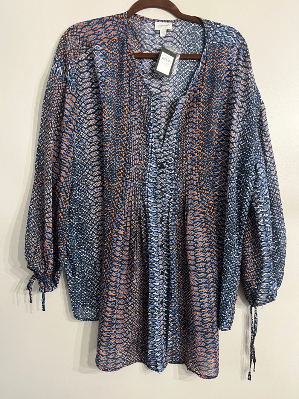 Avenue Navy and Rust Reptile-Print V-Neck Top